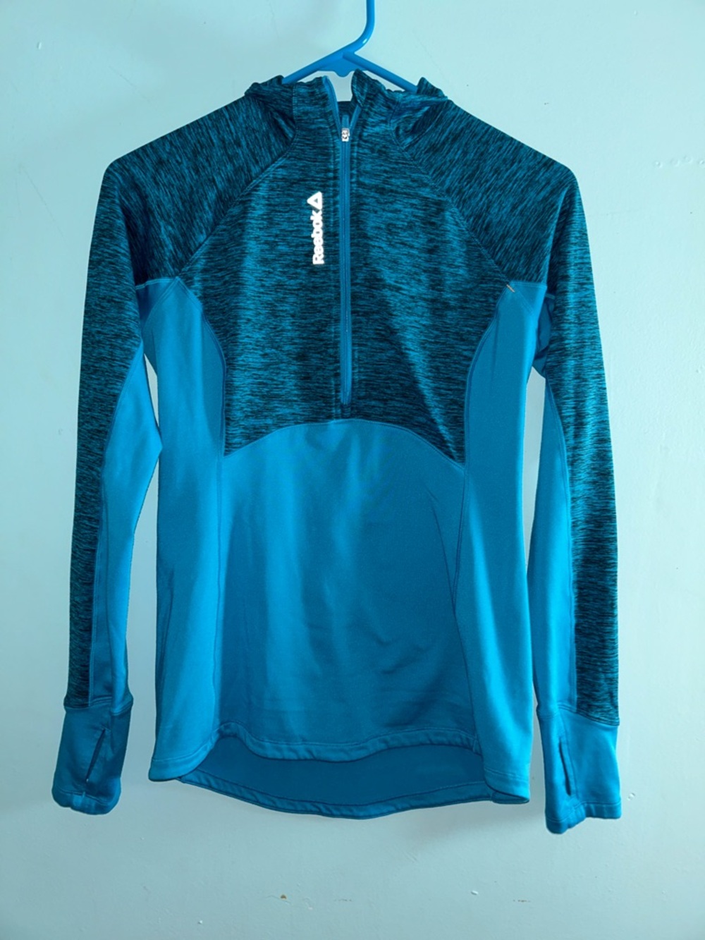 Reebok Teal and Black Heathered Quarter-Zip Jacket